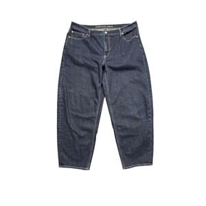 American Eagle Barrel Jeans Womens 16 Tall High Rise Blue Dark Wash Denim Casual